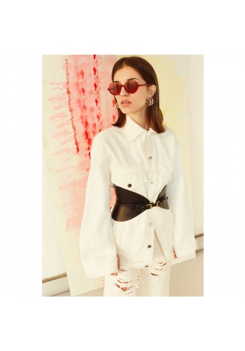 White denim jacket with white sequins White denim jacket with white sequins