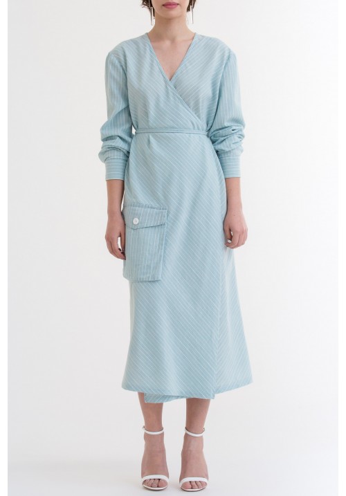 Striped blue cotton wrap dress Striped blue cotton wrap dress
