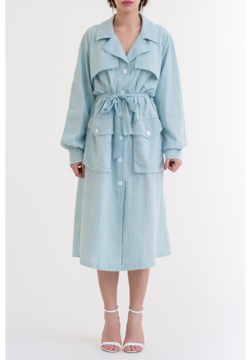 Striped blue cotton trench dress Striped blue cotton trench dress