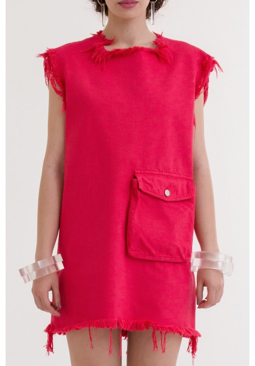 Pink denim short dress with frontal pocket Pink denim short dress with frontal pocket