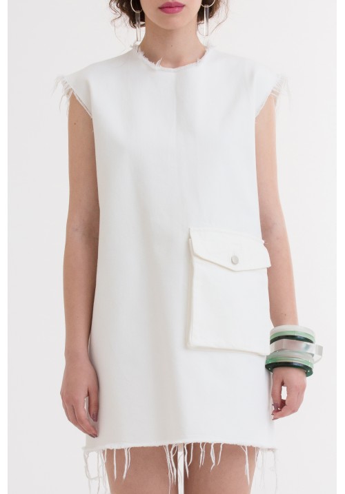 White denim short dress with frontal pocket White denim short dress with frontal pocket
