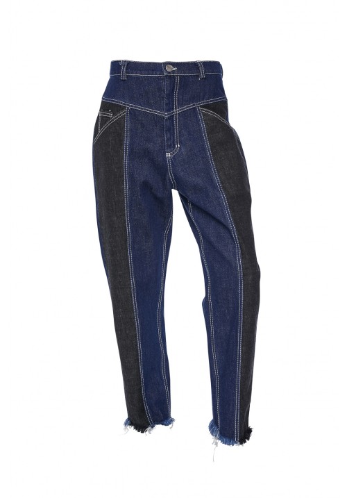 Black/blue recycled denim patchwork loose fit pants Black/blue recycled denim patchwork loose fit pants