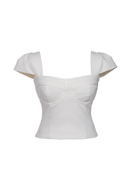 White denim cropped top with corset details White denim cropped top with corset details
