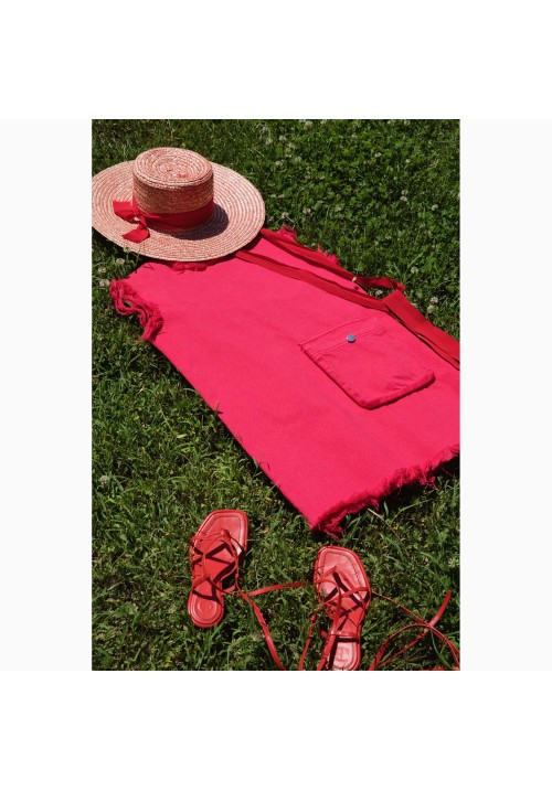 Pink denim short dress with frontal pocket Pink denim short dress with frontal pocket
