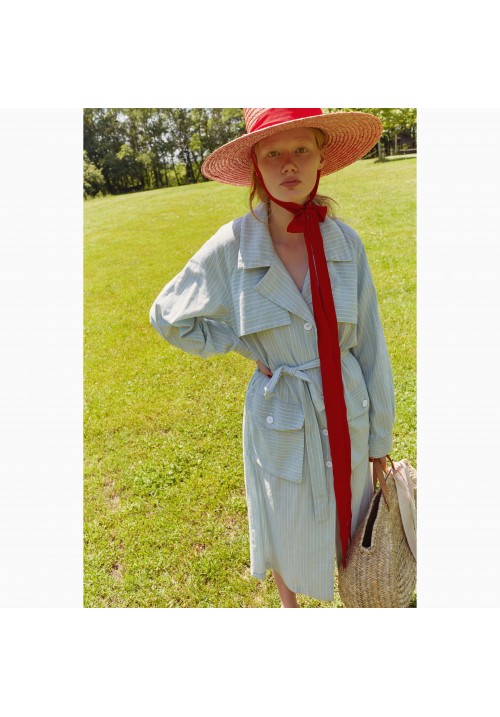 Striped blue cotton trench dress Striped blue cotton trench dress