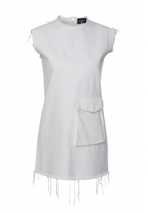White denim short dress with frontal pocket White denim short dress with frontal pocket