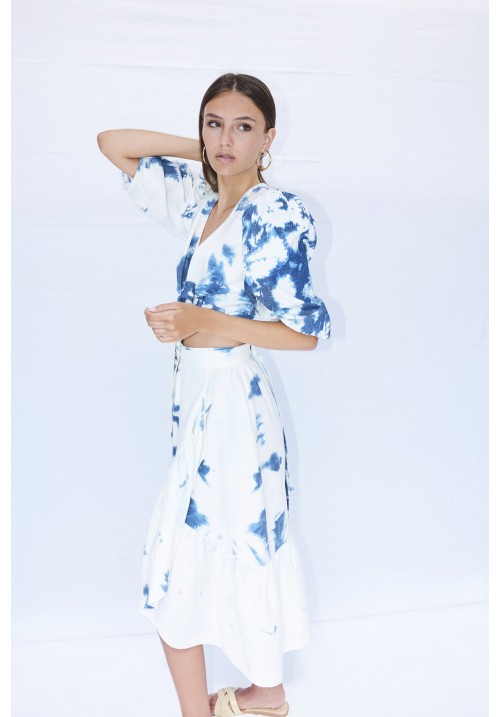 Hand bleached light organic cotton blue denim ruffle skirt Hand bleached light organic cotton blue denim ruffle skirt