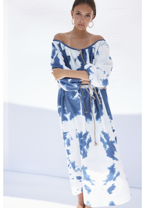 Hand bleached long light organic cotton blue denim dress Hand bleached long light organic cotton blue denim dress