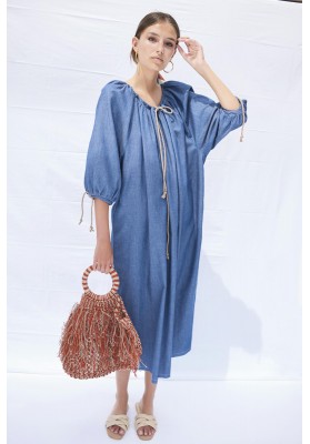 Long light organic cotton blue denim dress