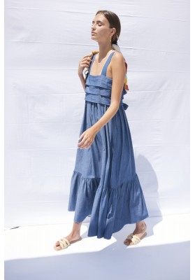Light organic cotton blue denim dress with straps
