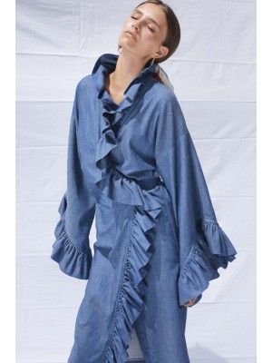 Light organic cotton blue denim ruffles dress