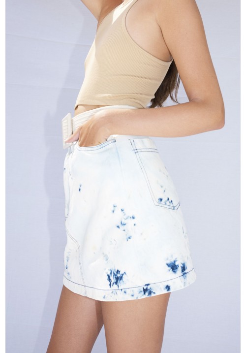 Hand bleached mini denim skirt (lighter version)