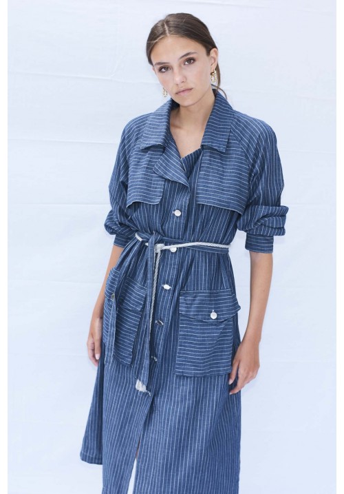 Striped blue iconic cotton denim trench dress Striped blue iconic cotton denim trench dress