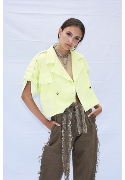 The light denim blouse/jacket, dyed in neon green The light denim blouse/jacket, dyed in neon green