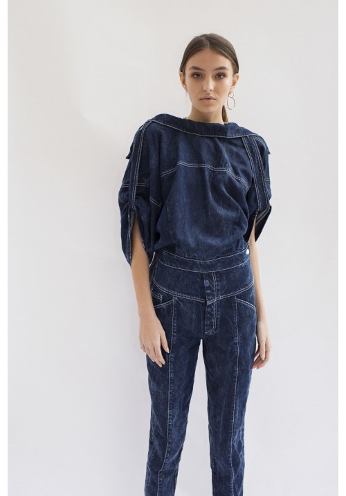 The front-back jumpsuit in navy, light acid wash The front-back jumpsuit in navy, light acid wash