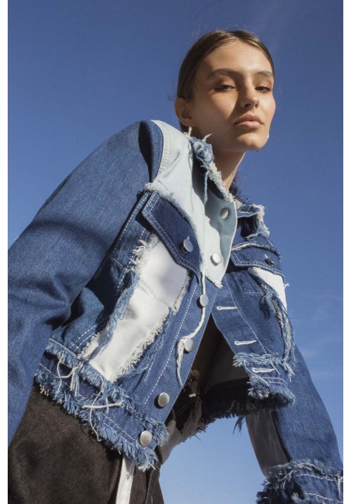 The cropped "patch-mix" denim recycle jacket The cropped "patch-mix" denim recycle jacket