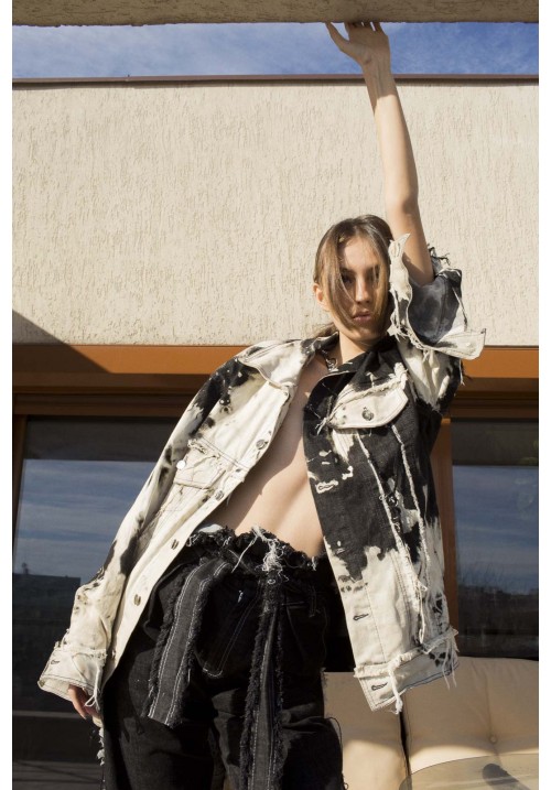The black denim jacket, hand bleached The black denim jacket, hand bleached
