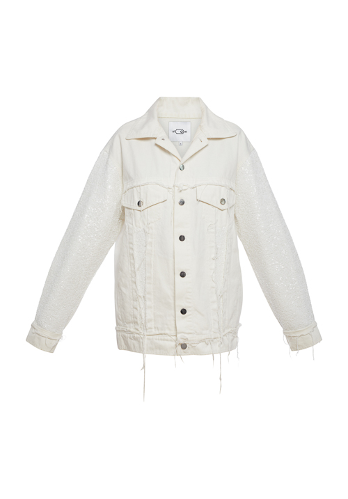 White denim jacket with white sequins White denim jacket with white sequins