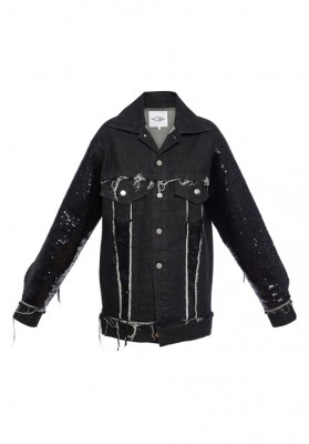 Black iconic denim jacket with black sequins