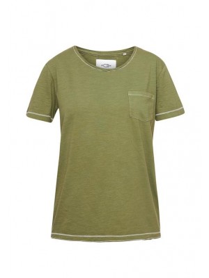 Khaki green cotton t-shirt with pocket