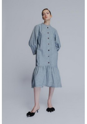 Midi cotton denim dress in striped blue