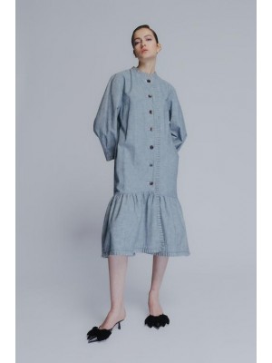 Midi cotton denim dress in striped blue