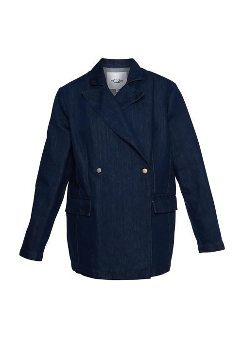 Double breasted navy cotton denim jacket