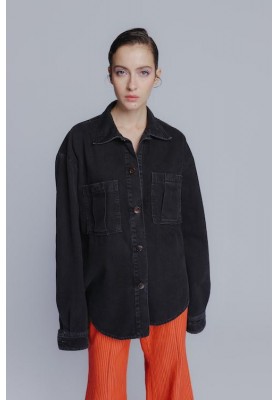 Classic black cotton denim overshirt