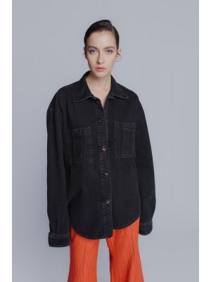 Classic black cotton denim overshirt