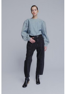 Barrel leg cotton denim pants in black