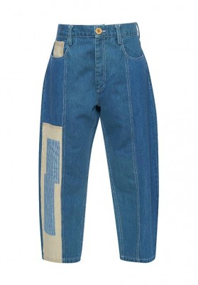 The "patch-mix" barrel leg iconic recycled denim pants