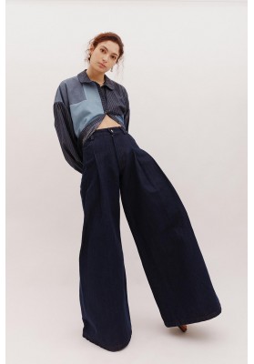 High-waisted palazzo navy denim pants