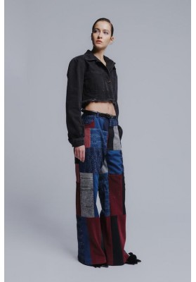 The "patch-mix" flared leg iconic recycled denim pants