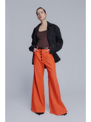 Flared hight waisted cotton denim pants in striped orange