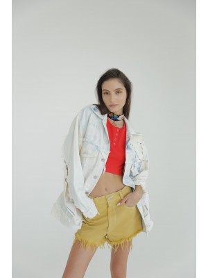 Yellow cotton denim short pants