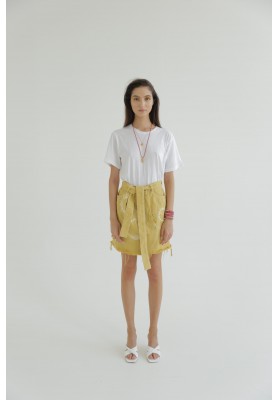 Yellow cotton denim skirt with white pattern