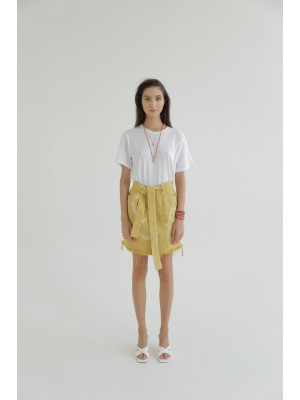 Yellow cotton denim skirt with white pattern