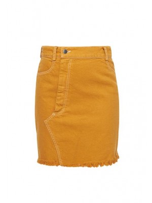 Camel cotton denim mini skirt