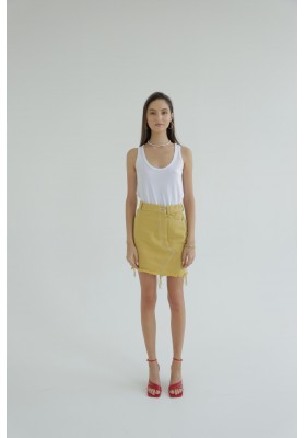 Yellow cotton denim mini skirt