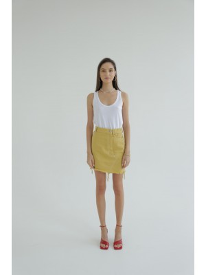 Yellow cotton denim mini skirt