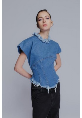 Corset denim top in medium blue