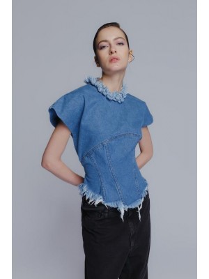 Corset denim top in medium blue