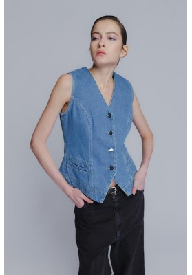 Classic cotton denim vest in medium blue