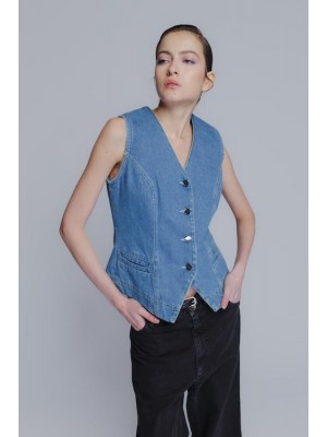 Classic cotton denim vest in medium blue