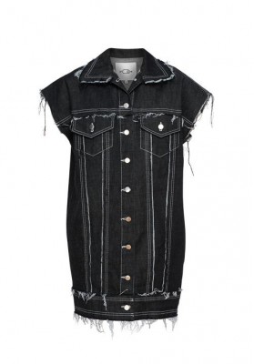 Black long denim vest