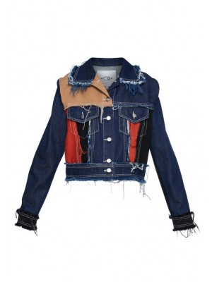 The cropped "patch-mix" denim recycle jacket