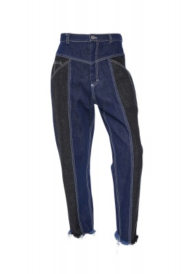 Black/blue recycled denim patchwork loose fit pants