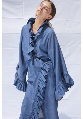 Light organic cotton blue denim ruffles dress