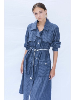 Striped blue iconic cotton denim trench dress