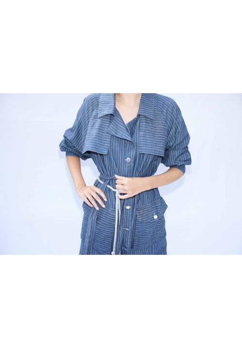 Striped blue iconic cotton denim trench dress